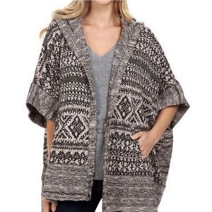 LUCKY BRANDHooded cozy Snap Front Jacquard & Terry Poncho sweater